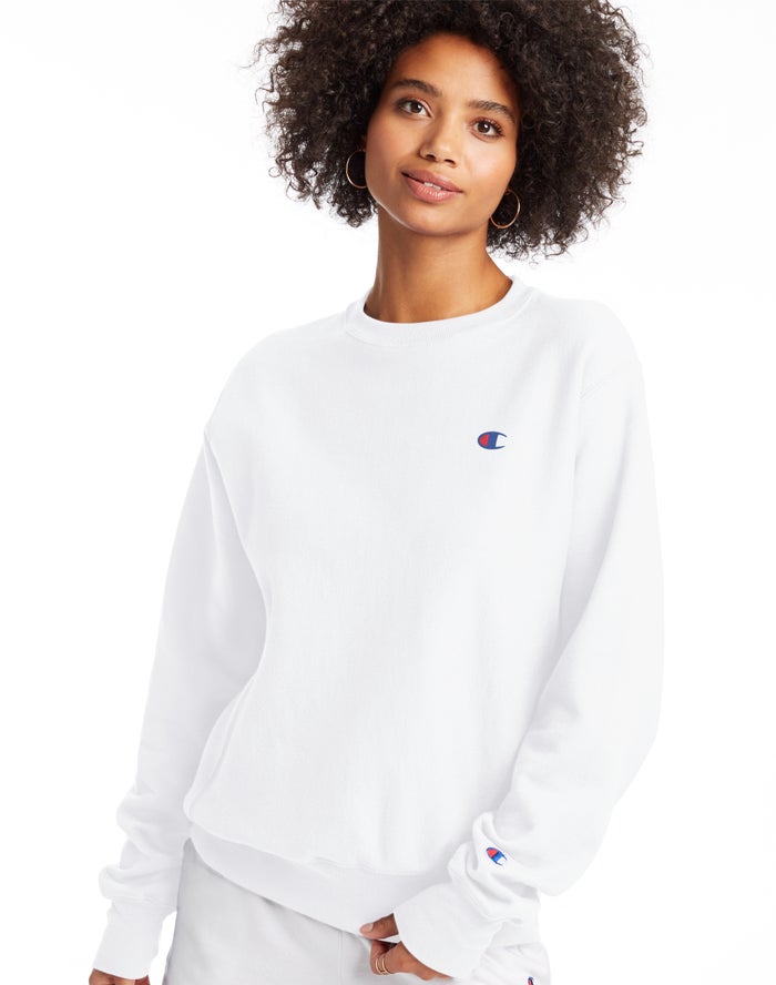 Champion Dame Sweatshirt Hvide - Reverse Weave Boyfriend Crew - Danmark FME-893506